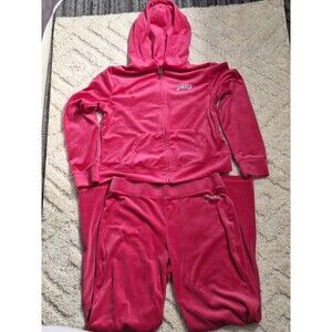 Y2K JUICY COUTURE Pink Velour Hoodie Zip Cardigan, Flare Pants Tracksuit Sz Med.